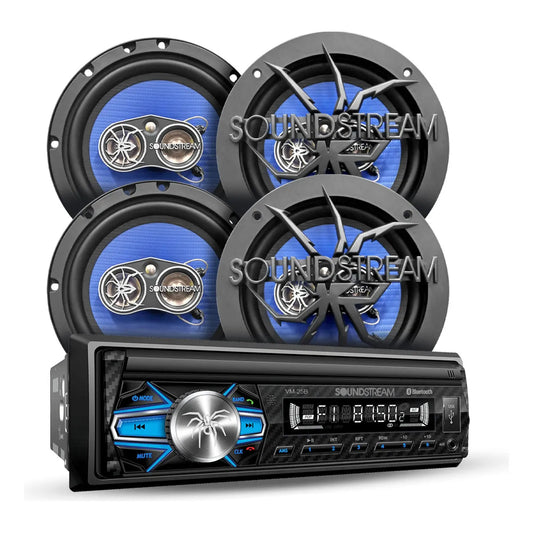 Kit Autoestereo Bluetooth 1 Din Soundstream Y 4 Bocinas 6.5