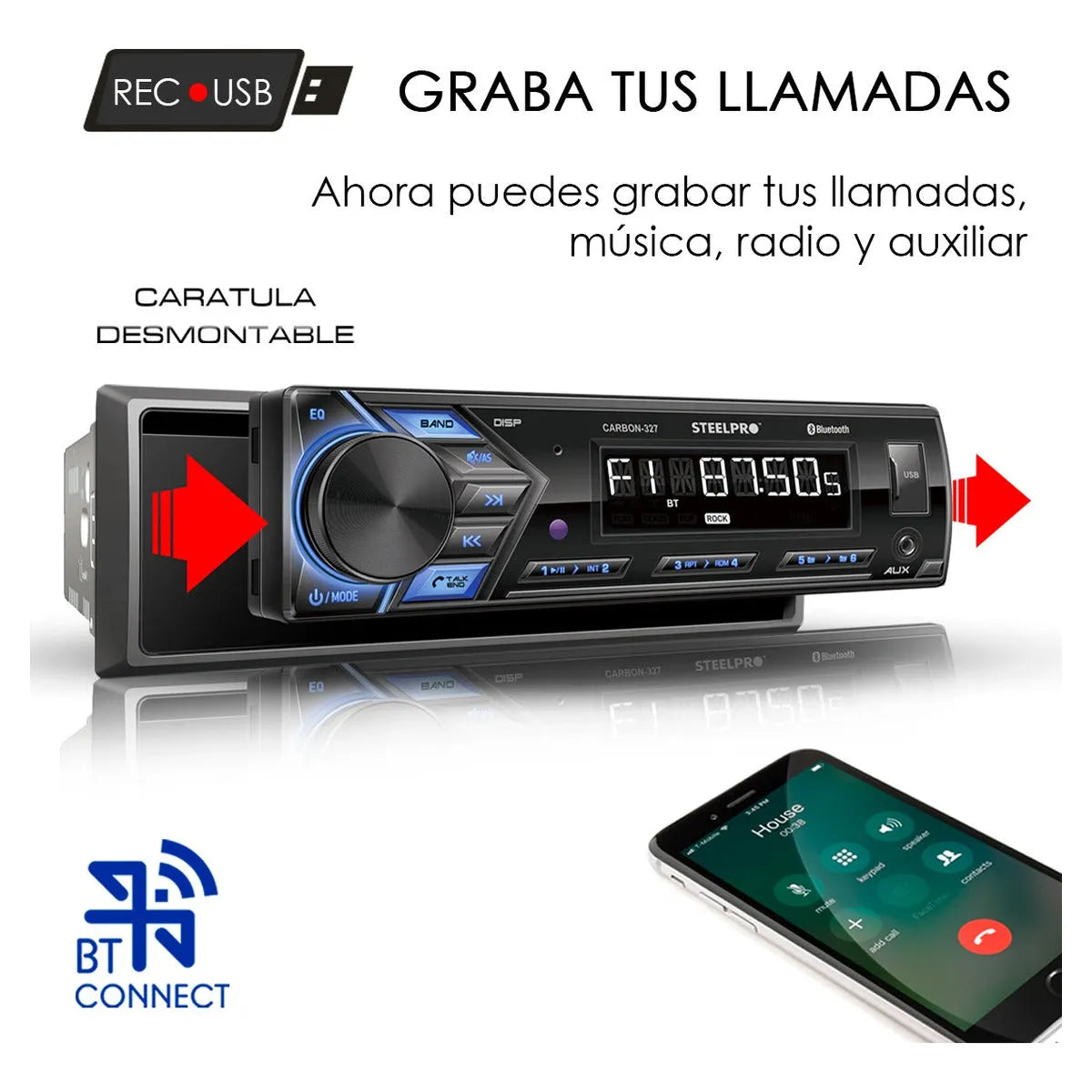 Kit Autoestereo Bluetooth 1 Din Y Bocinas 6.5 Soundstream