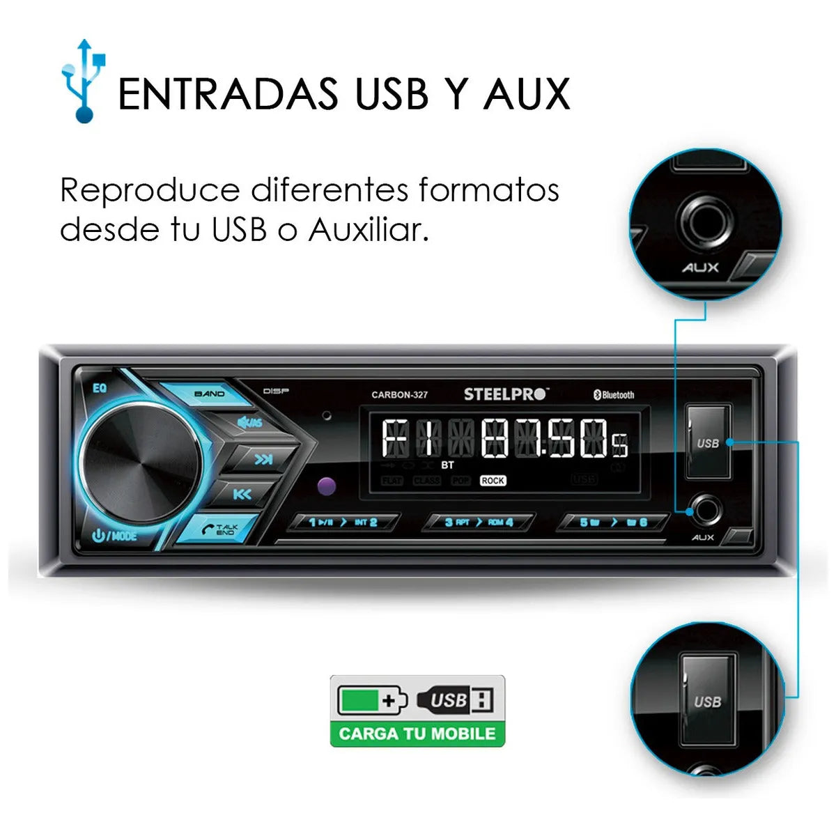 Kit Autoestereo Bluetooth 1 Din Y Bocinas 6.5 Soundstream