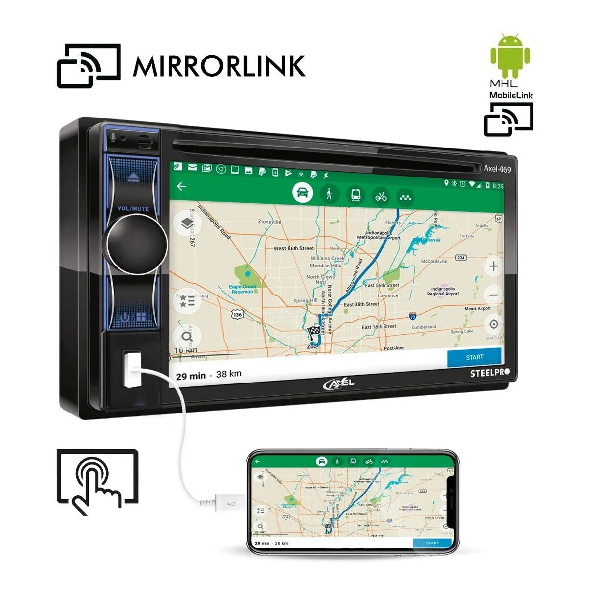 Kit Autoestereo Dvd Pantalla Axel Premium+2 Bocinas Steelpro