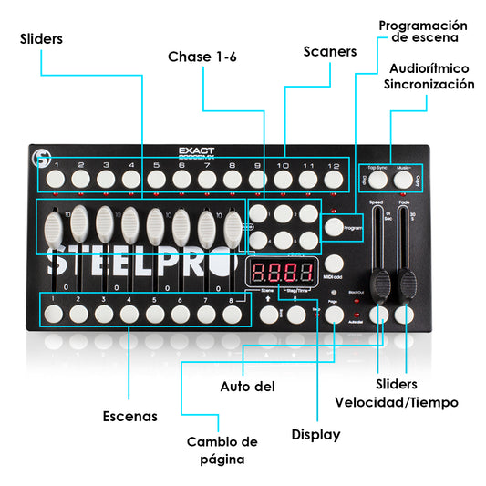 Controlador Dmx512 Steelpro Exact2000dmx 240escenas 192canal Color Negro