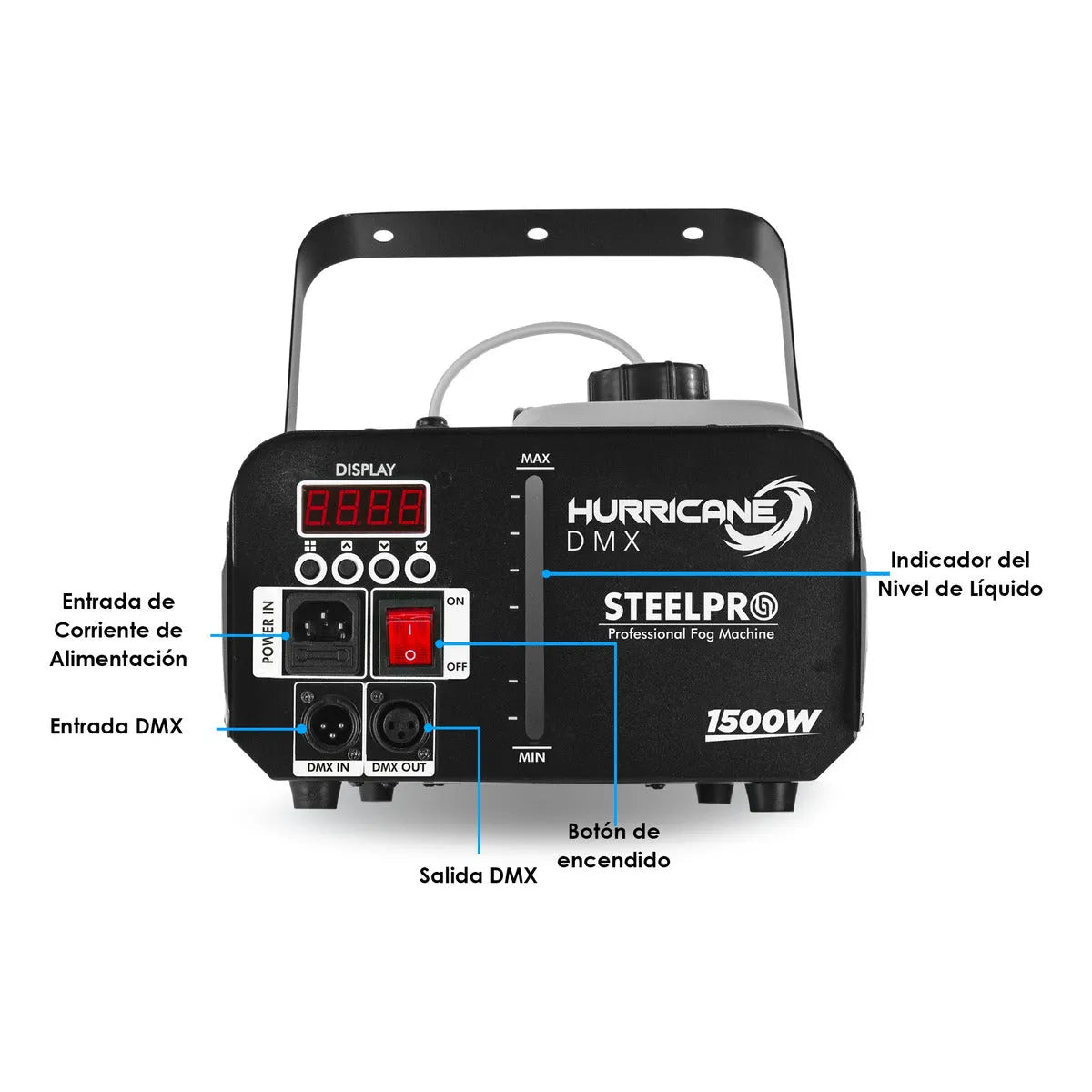 Maquina De Humo 1500w Control Inalámbrico Steelpro Hurricane Color Negro