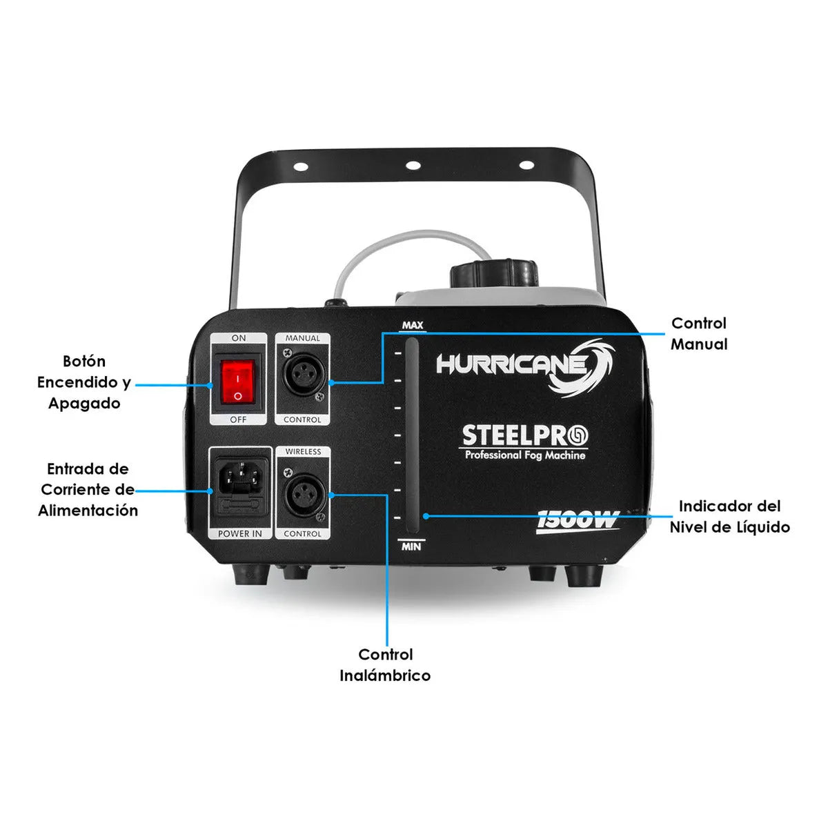 Maquina De Humo 1500w Control Inalámbrico Steelpro Hurricane Color Negro