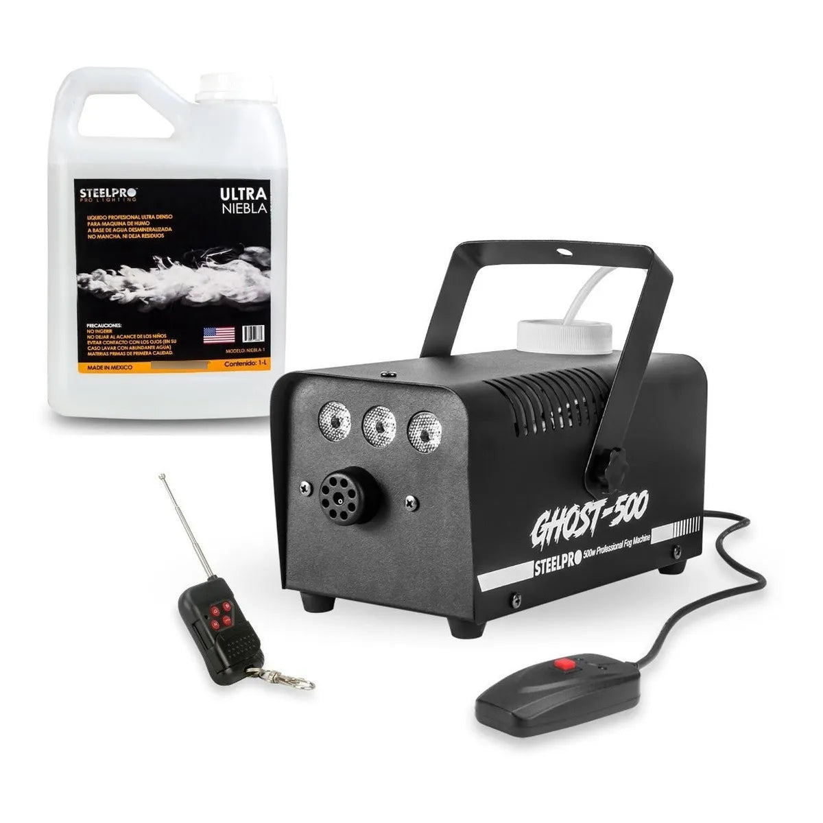 Maquina De Humo 500w + 1 Litro Liquido Ultra Niebla Steelpro