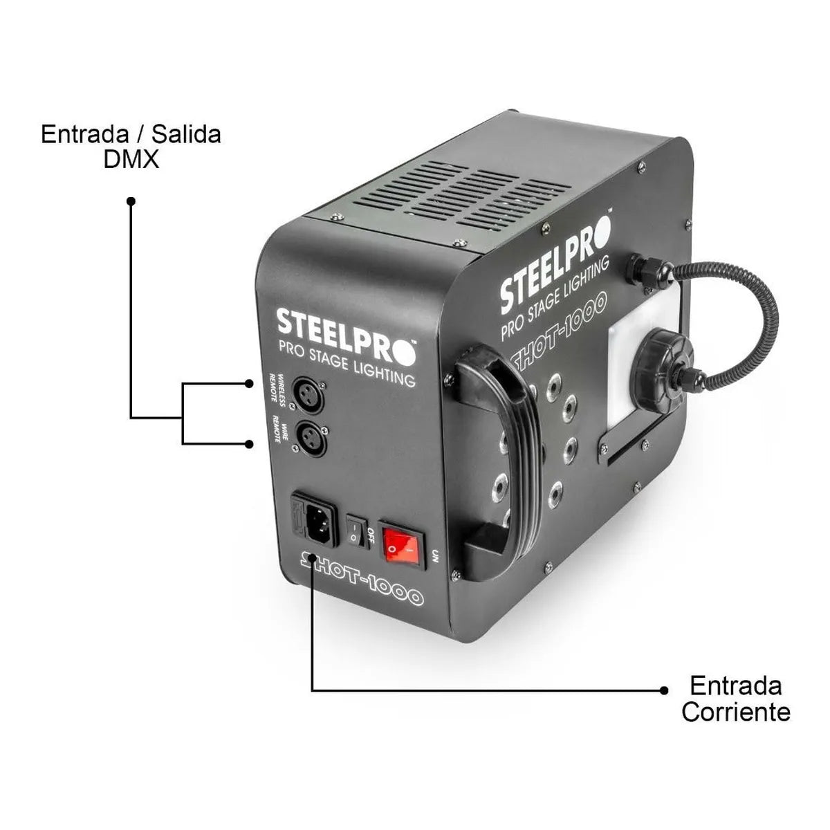 Maquina De Humo Steelpro Shot-1000 1000w 9 Led Rgb Automática 110v Negro