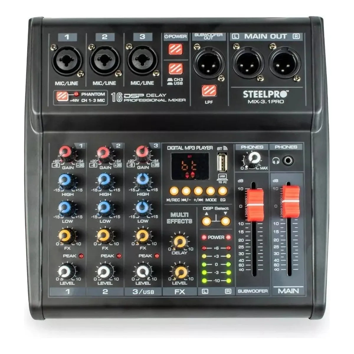 Mezcladora 4 Canales 3+subwoofer Xlr Bluetooth Usb Steelpro