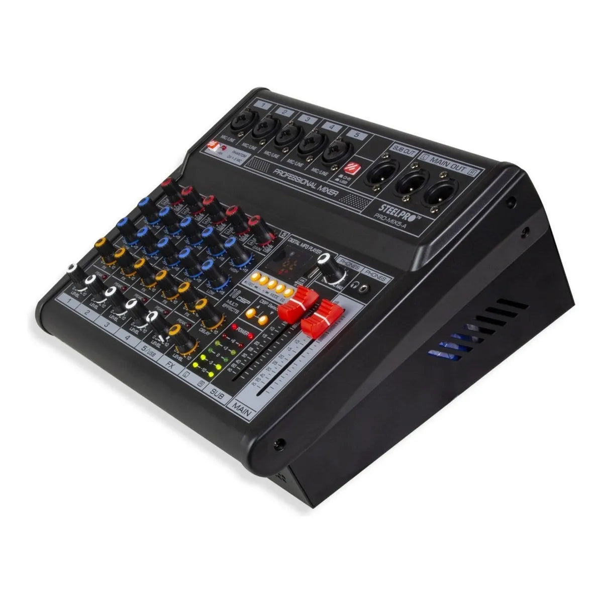 Mezcladora 5 Canales Tarjeta De Sonido Amplificada Steelpro