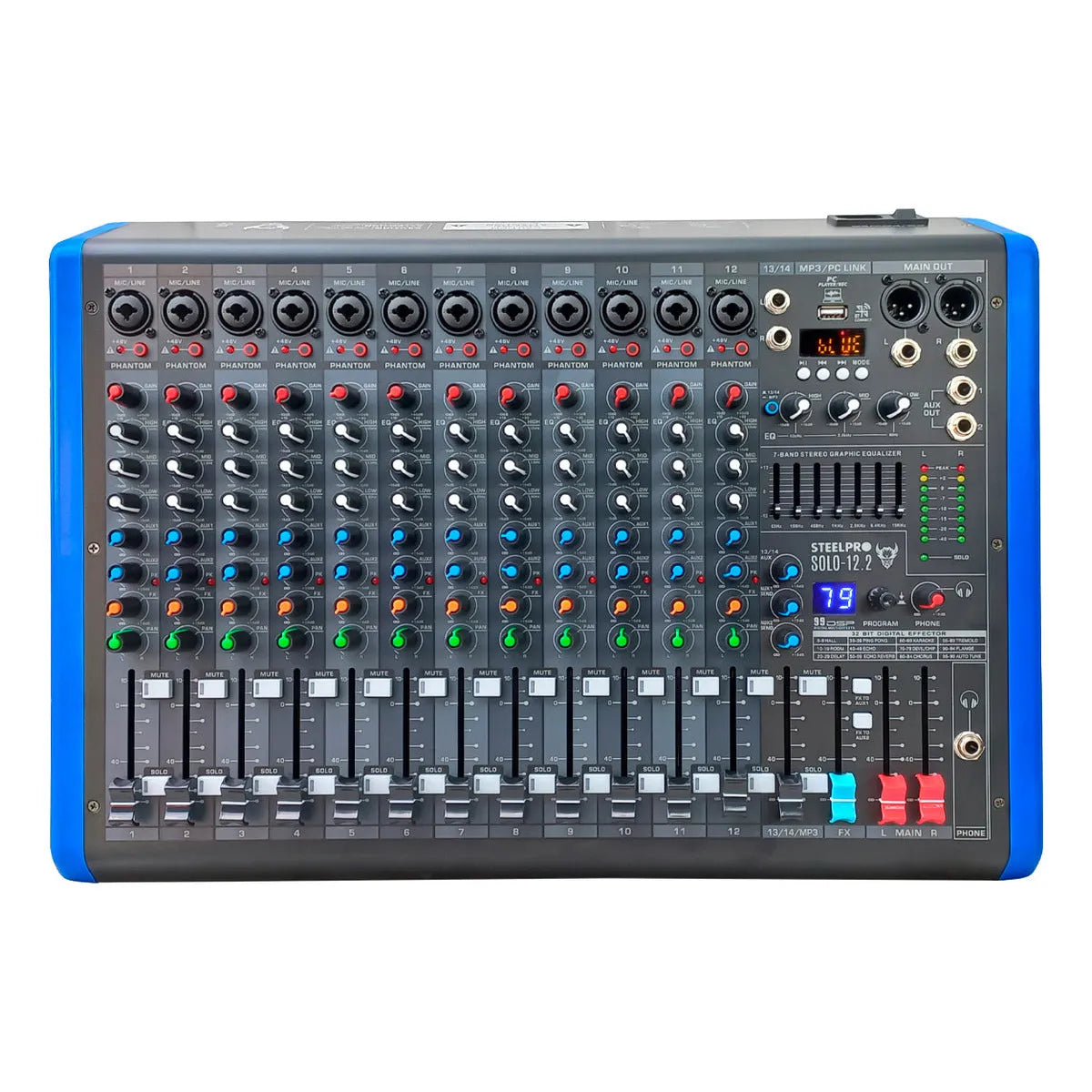 Mezcladora Profesional 12 Canales Dsp Voz De Diablo Y Voz De Ardilla Solo-12.2 Steelpro