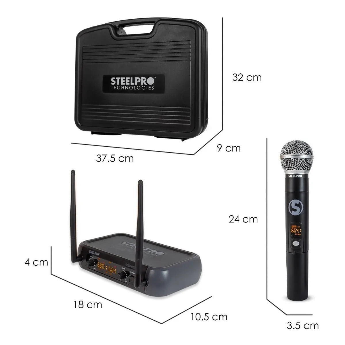 Microfono Inalambrico Kit Steelpro Uhf-707 Profesional Color Negro