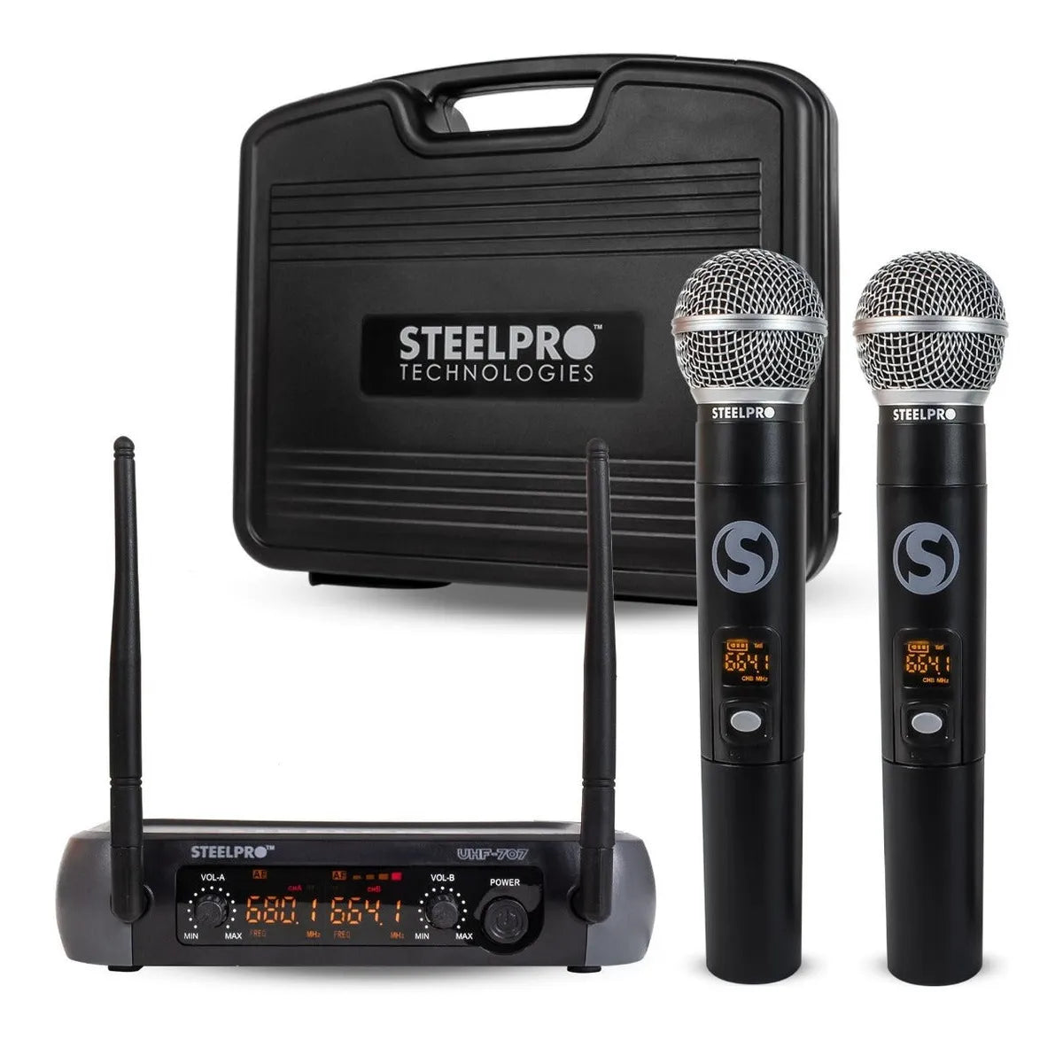 Microfono Inalambrico Kit Steelpro Uhf-707 Profesional Color Negro
