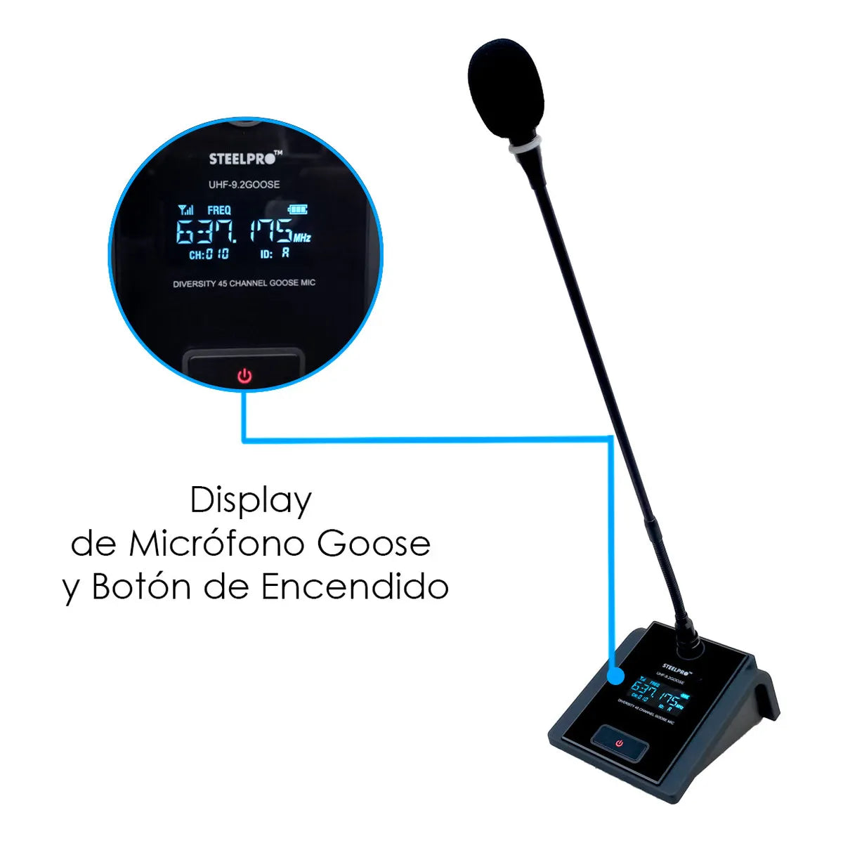 Microfono Uhf Profesional Steelpro Cuello De Ganzo Diversity Color Negro