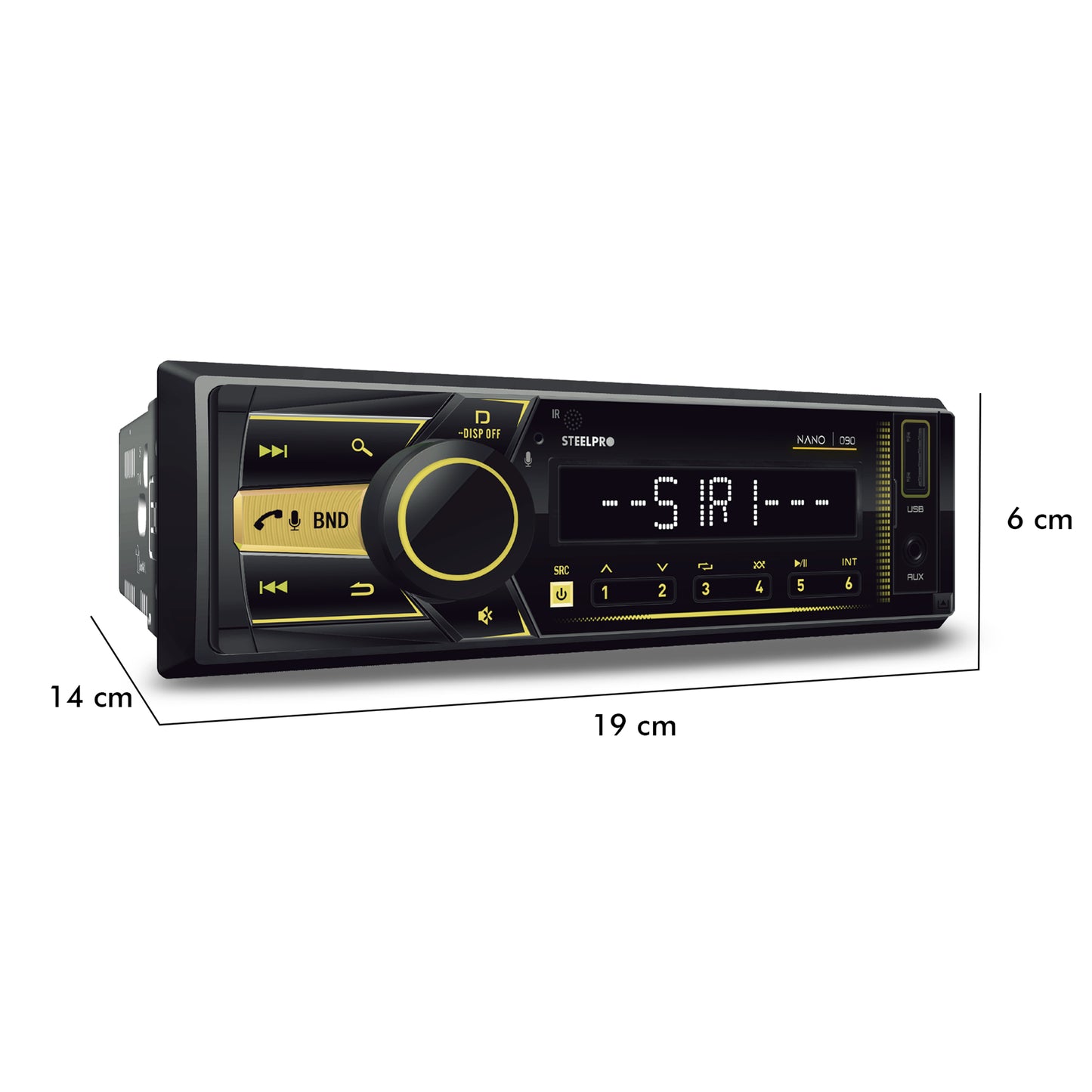 Autoestéreo 1 Din Steelpro NANO-090 Bluetooth 100W x4 USB FM Control Volante 4 RCA Subwoofer