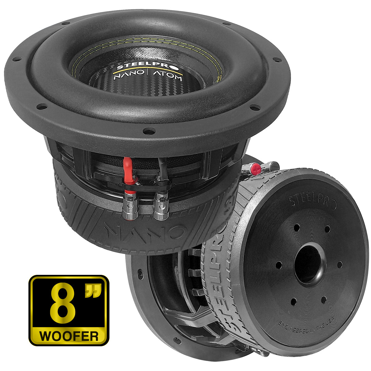 Subwoofer 8 PuLG Competencia 4+4 Ohm 1300W Nano-Atom-8 Steelpro Negro