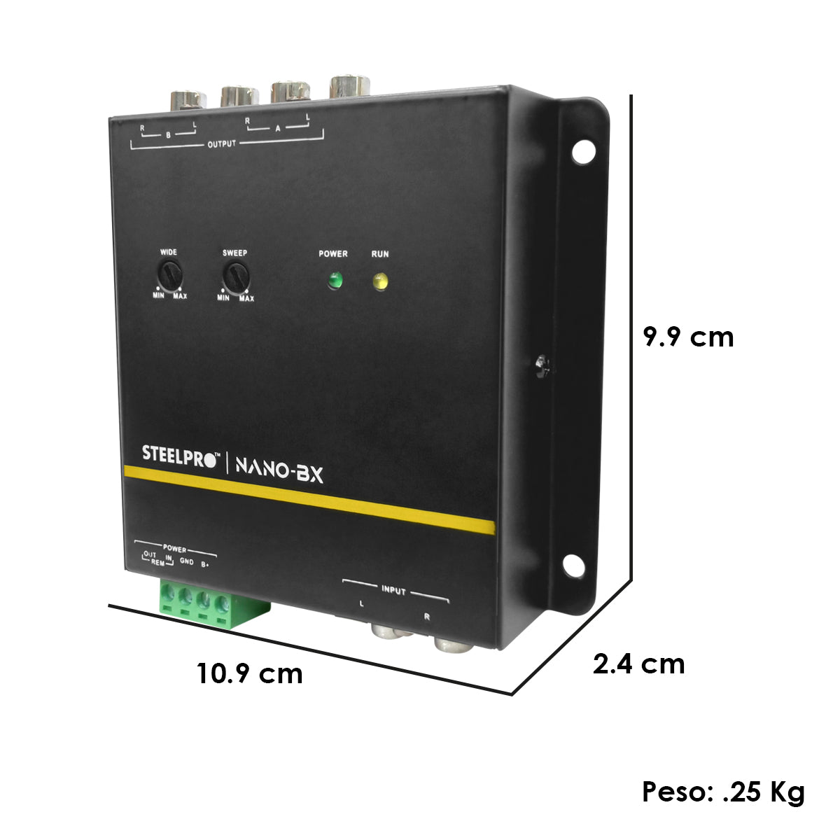 NANO-BX Restaurador De Bajos Epicentro 10V Procesador De Graves Control Remoto RCA Car Audio Barrido Variable 27Hz A 63Hz Alta Fidelidad Nano by Steelpro