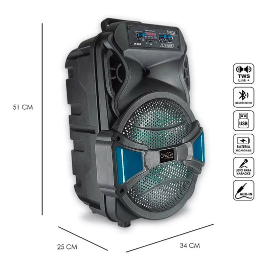 Bocina Amplificada Steelpro OM-12BS 12 Pulgadas Bluetooth con LED, Micrófono y TWS para Fiestas y Karaoke