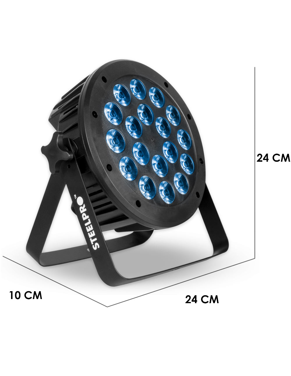 Cañón Led Wash Steelpro OM-18RM-A 18 Leds x 15W RGBW + Ámbar + White Full Color 8 Canales DMX Audiorítmico Cuerpo de Aluminio Dimmer y Estrobo
