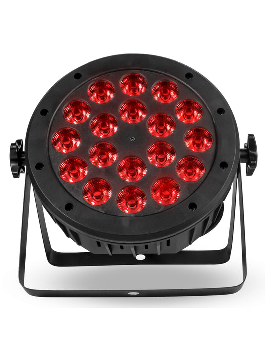 Cañón Led Wash Steelpro OM-18RM-A 18 Leds x 15W RGBW + Ámbar + White Full Color 8 Canales DMX Audiorítmico Cuerpo de Aluminio Dimmer y Estrobo