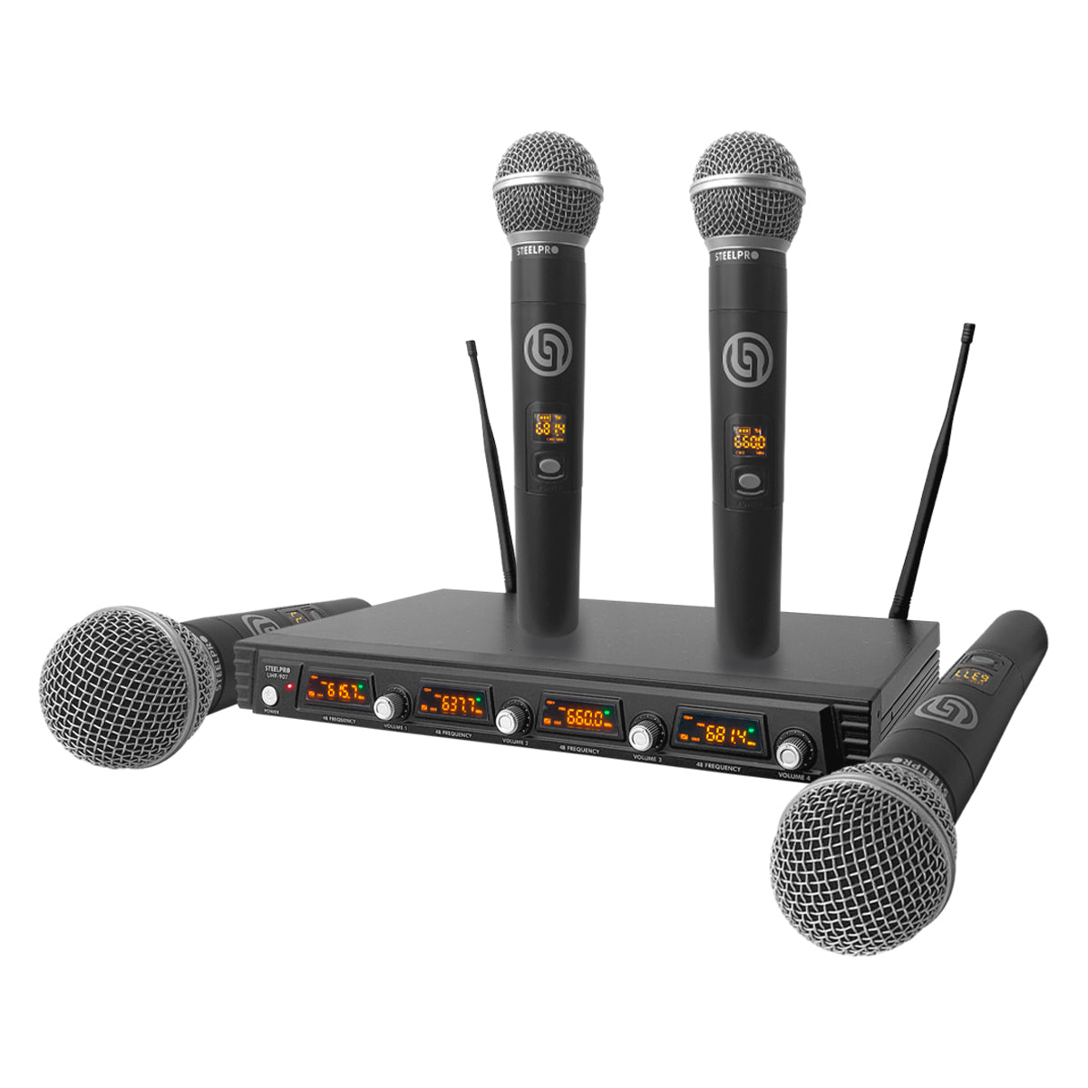 Set Profesional 4 Micrófonos Inalámbricos Uhf 70m Steelpro