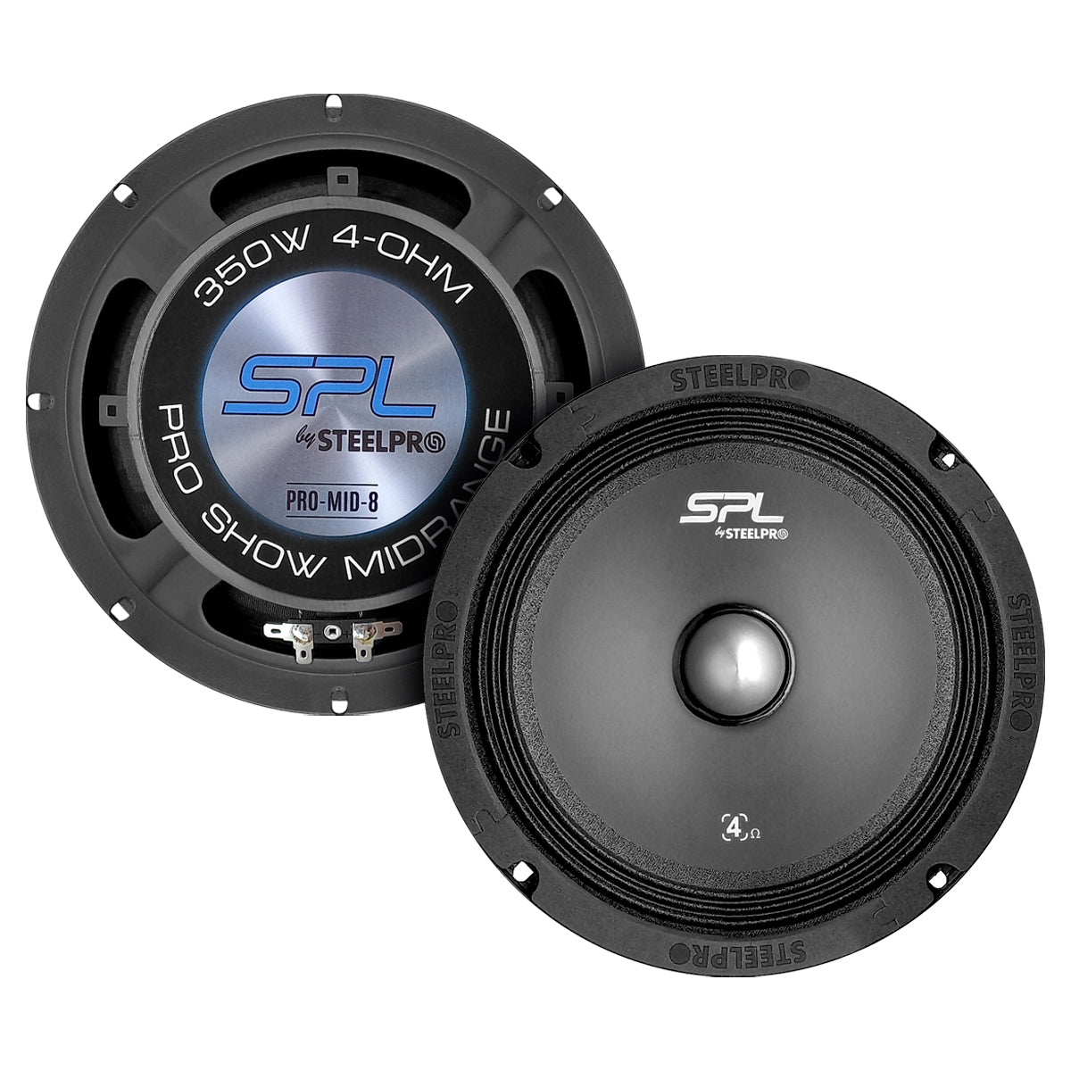 PRO-MID-8 Par Bocinas Medio Rango 8 Pulgadas Car Audio 700W Máx 350W RMS 4 Ohms 94dB Para Automóvil Puertas Audio Profesional Steelpro