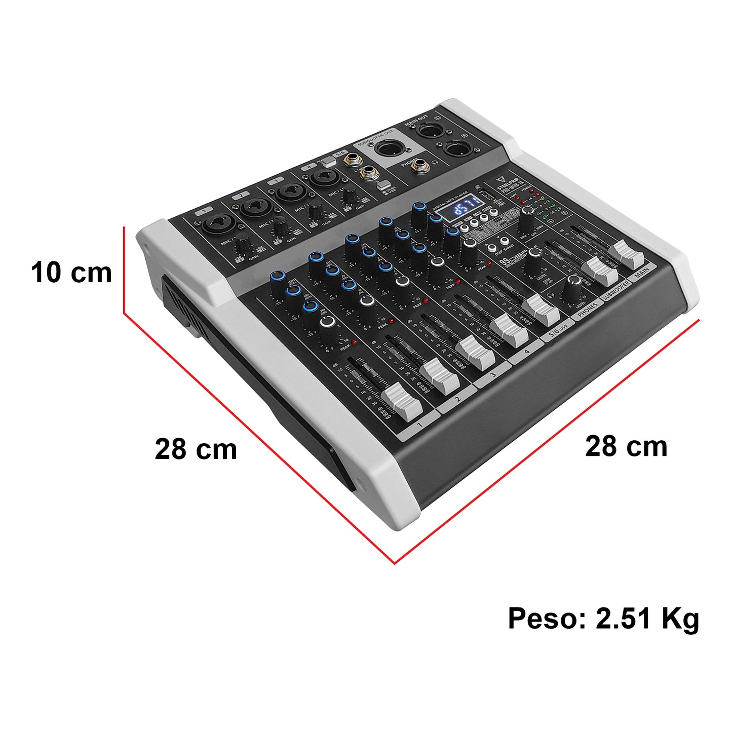 PRO-MIX6.1A Mezcladora Amplificada Profesional 6 Canales Clase D Bluetooth USB MP3 DSP 99 Efectos Conexión PC Grabación Audio Salida Subwoofer Para Bocinas Sonido En Vivo Steelpro