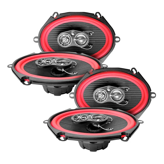Paquete 4 Bocinas 5x7 PuLG Fibra Carbono 4vías Soundstream