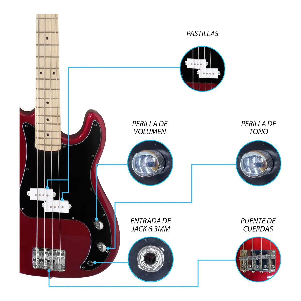 Paquete Bajo Electrico Jethro Series By Steelpro 502-sk Acabado Del Cuerpo Poliuretano Cantidad De Cuerdas 4 Color Rojo Orientación De La Mano Diestro