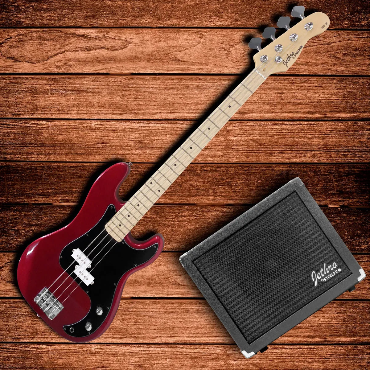 Paquete Bajo Electrico Jethro Series By Steelpro 502-sk Acabado Del Cuerpo Poliuretano Cantidad De Cuerdas 4 Color Rojo Orientación De La Mano Diestro