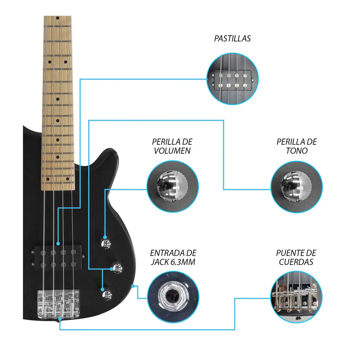 Paquete Bajo Electrico Jethro Series By Steelpro 503-sk Acabado Del Cuerpo Laqueado Cantidad De Cuerdas 4 Color Negro Orientación De La Mano Diestro