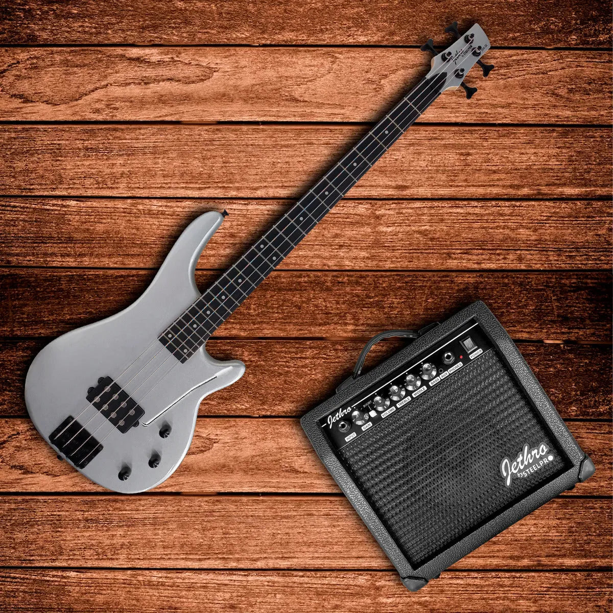 Paquete Bajo Electrico Jethro Series By Steelpro 504-sk Acabado Del Cuerpo Laqueado Cantidad De Cuerdas 4 Color Plateado Orientación De La Mano Diestro