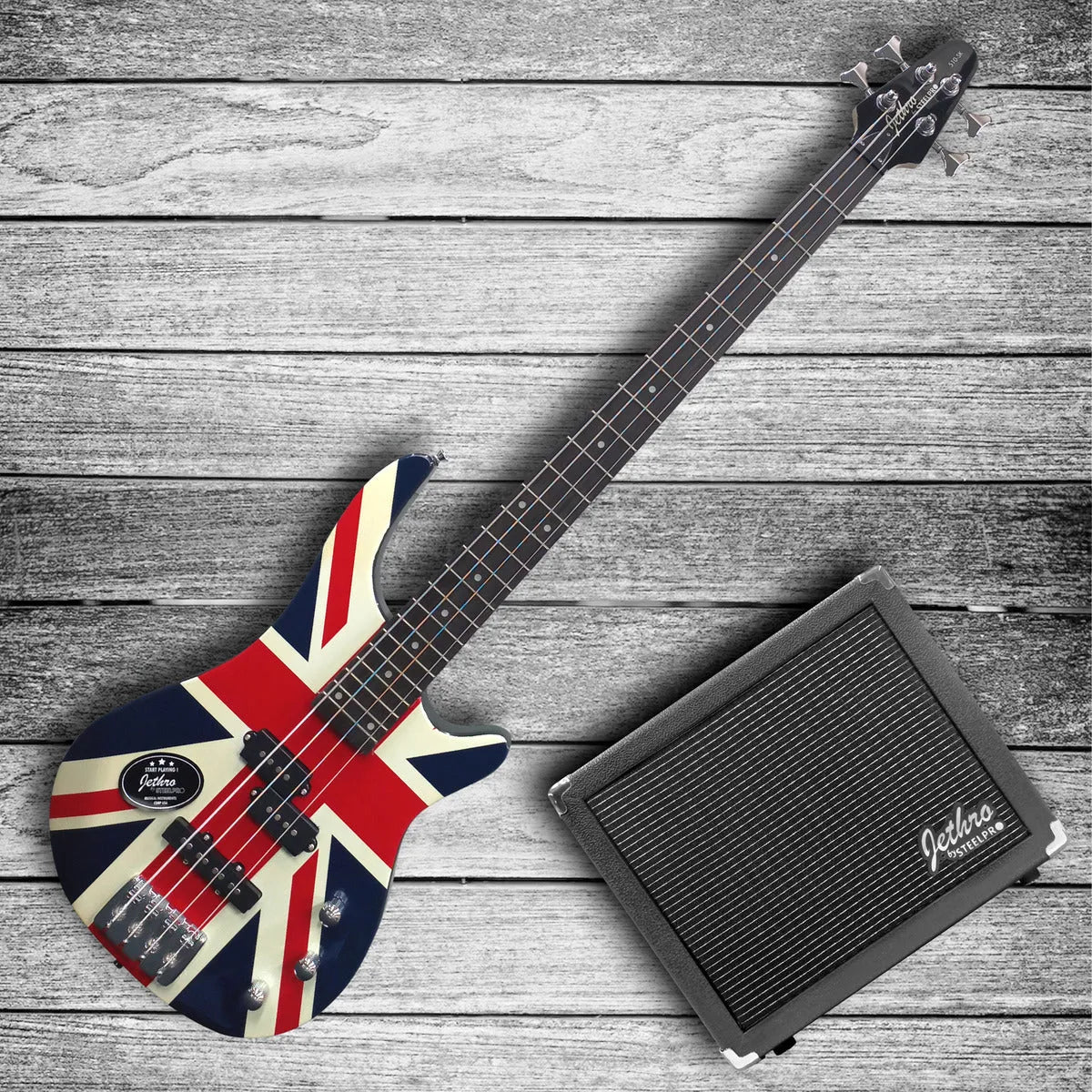 Paquete Bajo Electrico Jethro Series By Steelpro 510-sk Acabado Del Cuerpo Barnizado Cantidad De Cuerdas 4 Color Union Jack Orientación De La Mano Diestro