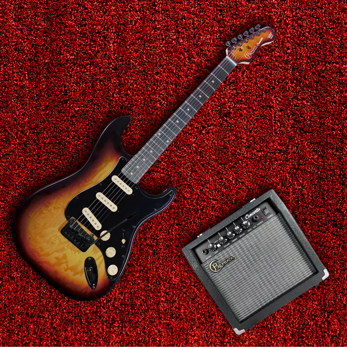 Paquete Guitarra Eléctrica Concerto Series By Premiata 009 Material Del Diapasón Álamo Laminado Orientación De La Mano Diestro
