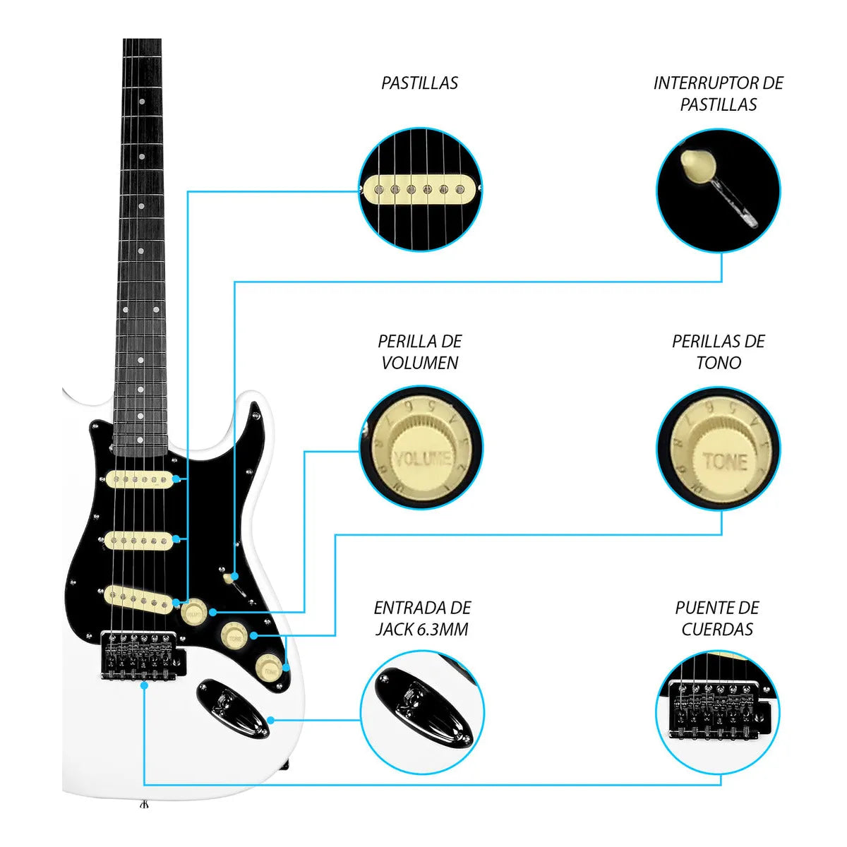 Paquete Guitarra Electrica Jethro Series By By steelpro 023-sk Color Blanco Material Del Diapasón Álamo Orientación De La Mano Diestro
