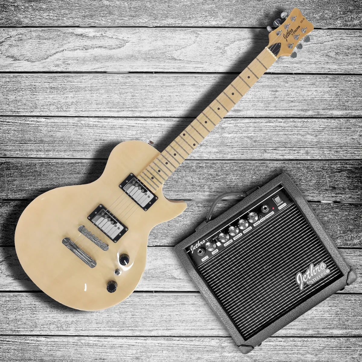 Paquete Guitarra Electrica Jethro Series By Steelpro 035sk Color Natural Flamed Material Del Diapasón Maple Orientación De La Mano Diestro