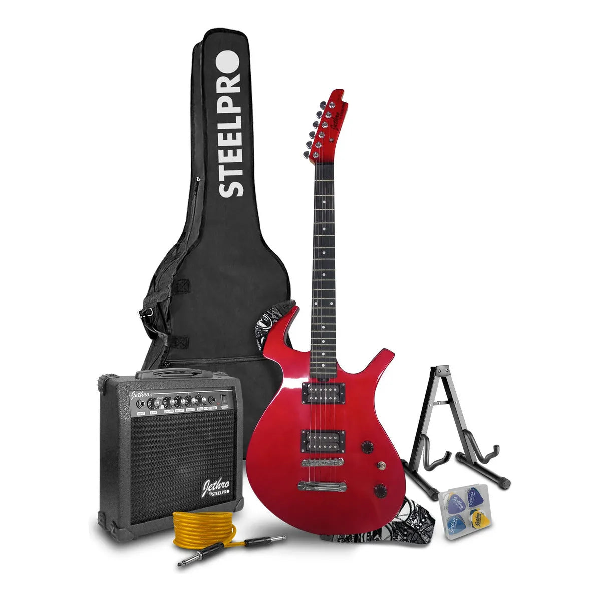 Paquete Guitarra Electrica Jethro Series By Steelpro 036 Color Rojo