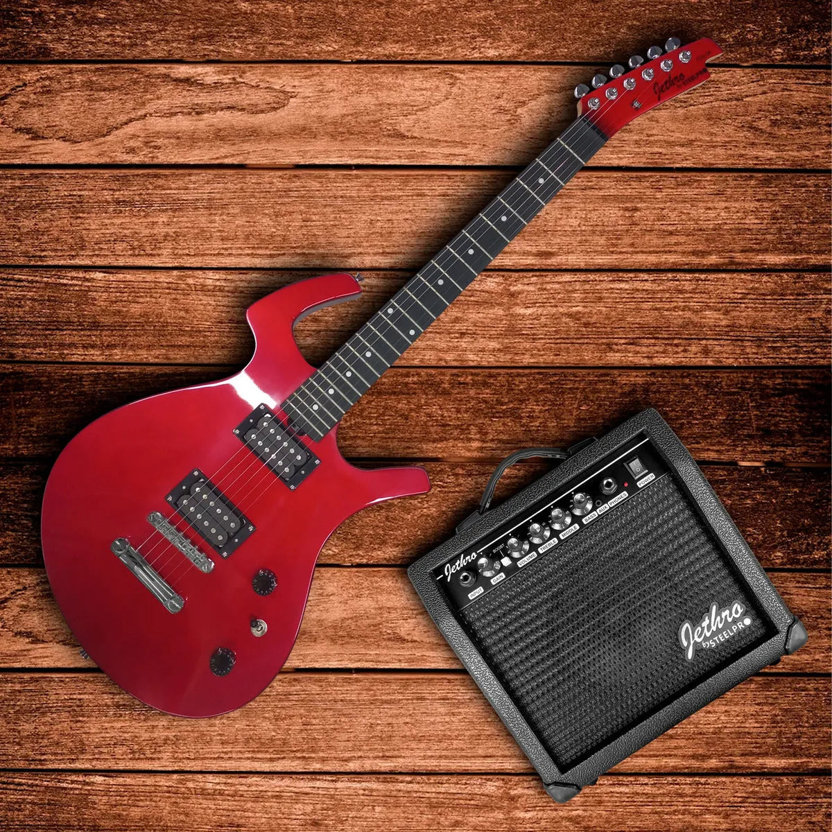 Paquete Guitarra Electrica Jethro Series By Steelpro 036 Color Rojo