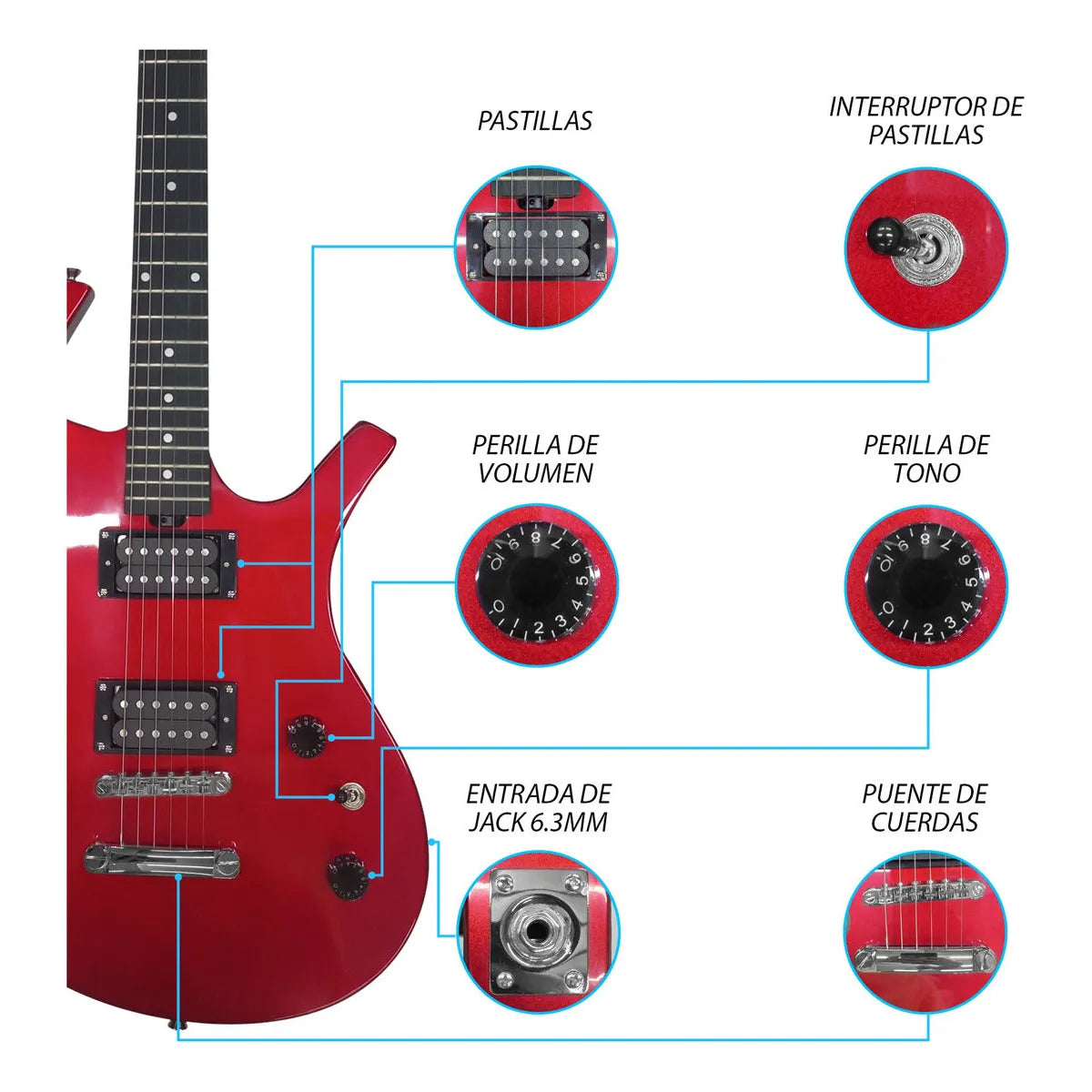 Paquete Guitarra Electrica Jethro Series By Steelpro 036 Color Rojo