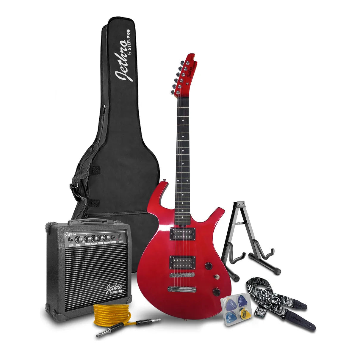Paquete Guitarra Electrica Jethro Series By Steelpro 036 Color Rojo