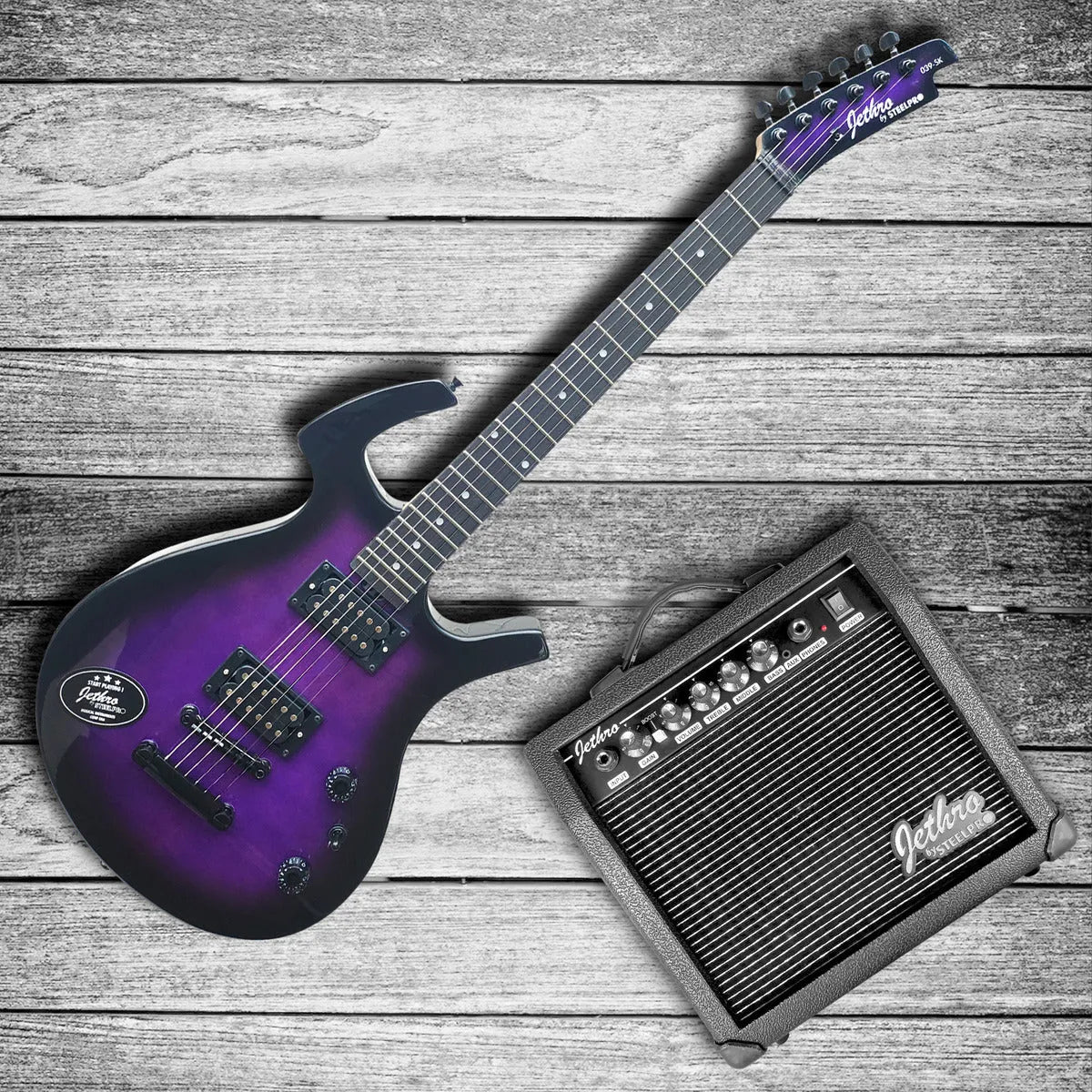 Paquete Guitarra Electrica Jethro Series By Steelpro 039-sk Color Violeta Oscuro Diapasón De Maple Para Diestro