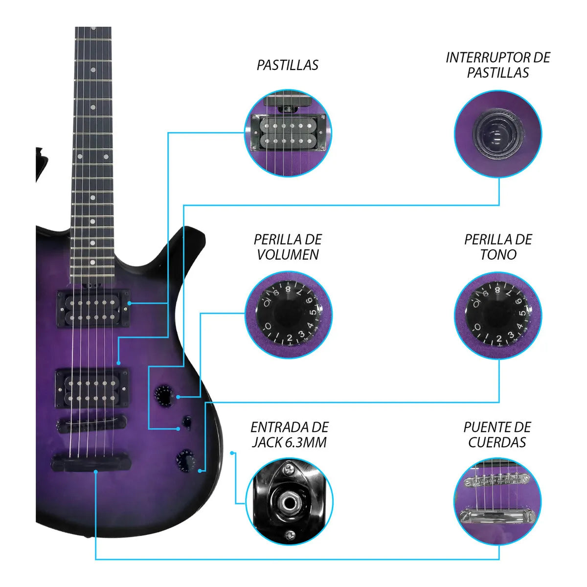 Paquete Guitarra Electrica Jethro Series By Steelpro 039-sk Color Violeta Oscuro Diapasón De Maple Para Diestro