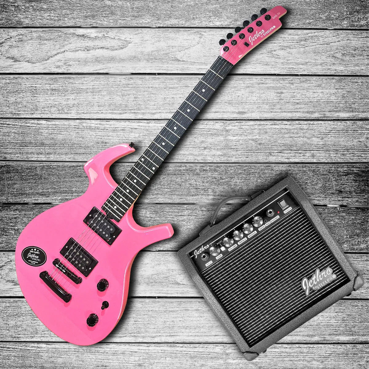 Paquete Guitarra Electrica Jethro Series By Steelpro 040-sk Color Rosa Chicle