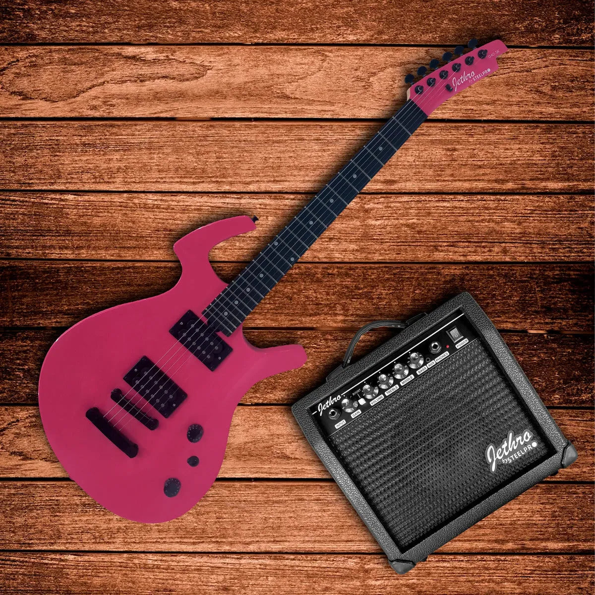 Paquete Guitarra Electrica Jethro Series By Steelpro 040-sk Color Rosa Chicle