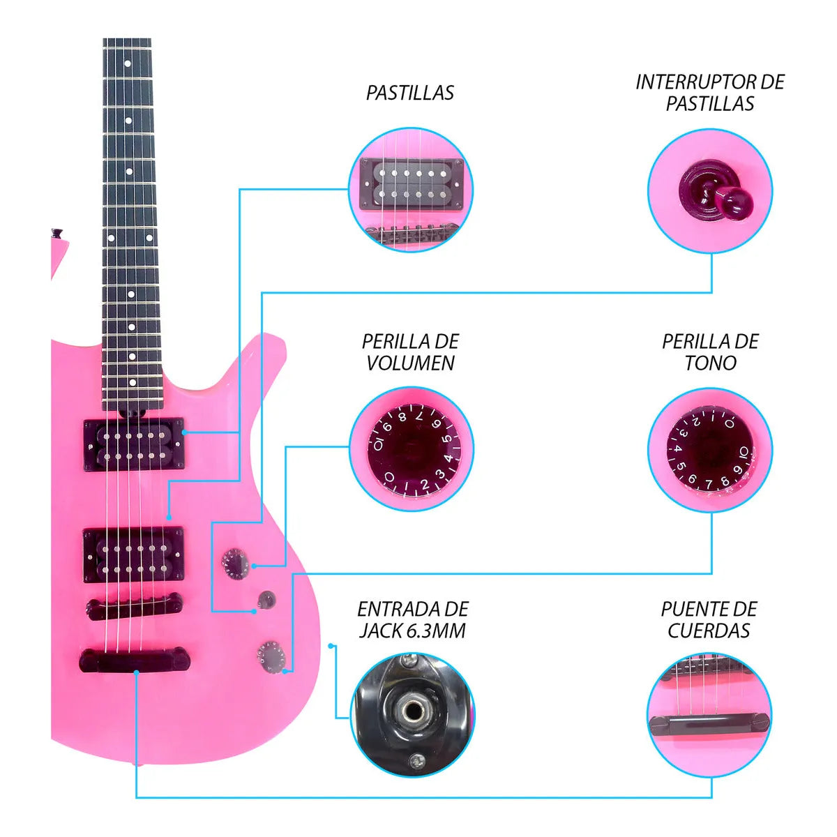 Paquete Guitarra Electrica Jethro Series By Steelpro 040-sk Color Rosa Chicle