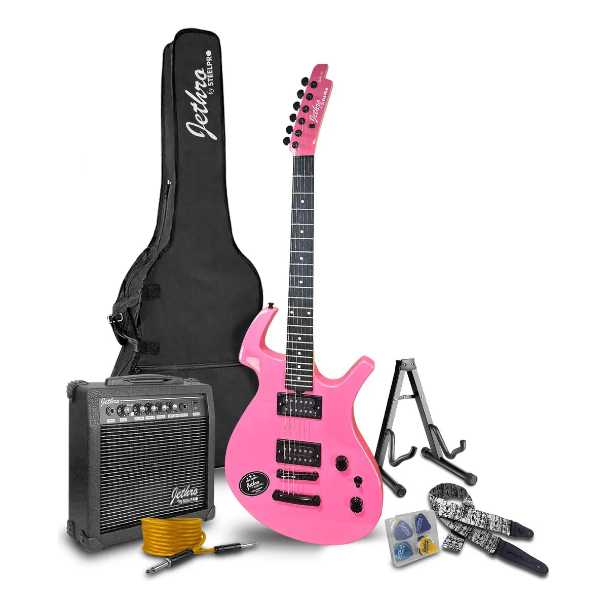 Paquete Guitarra Electrica Jethro Series By Steelpro 040-sk Color Rosa Chicle