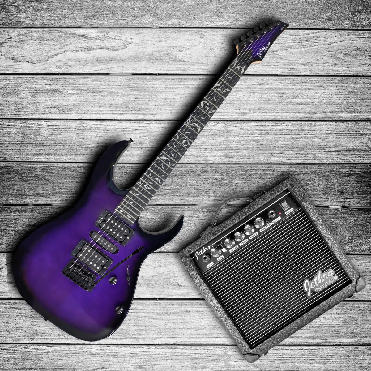 Paquete Guitarra Electrica Jethro Series By Steelpro 042 Color Purpleburst Material Del Diapasón Maple Orientación De La Mano Diestro