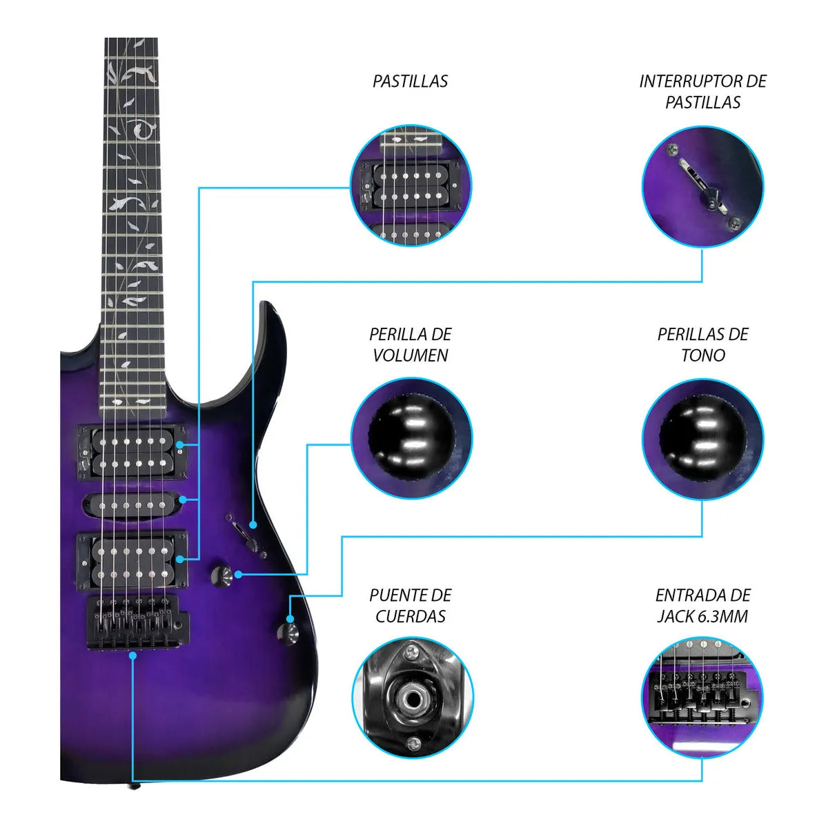 Paquete Guitarra Electrica Jethro Series By Steelpro 042 Color Purpleburst Material Del Diapasón Maple Orientación De La Mano Diestro