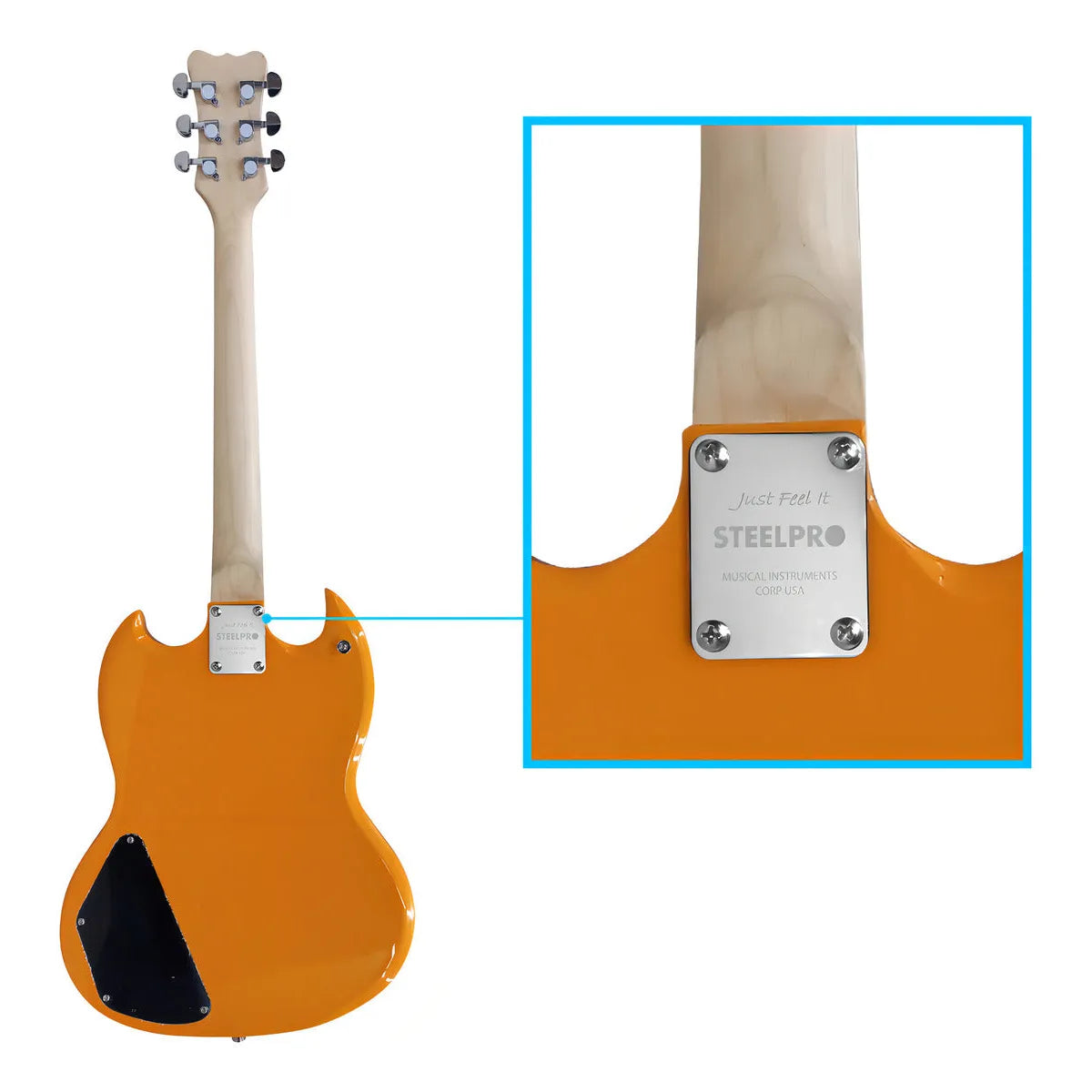 Paquete Guitarra Electrica Jethro Series By Steelpro 057-sk Color Naranja Claro Material Del Diapasón Álamo Laminado Con Bloques Orientación De La Mano Diestro