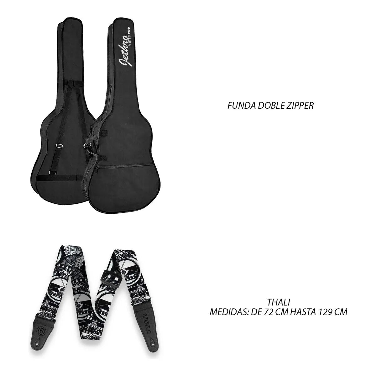 Paquete Guitarra Electrica Jethro Series By Steelpro 065-sk Color Decal Silver Body Material Del Diapasón Álamo Laminado Negro Con Bloques Orientación De La Mano Diestro