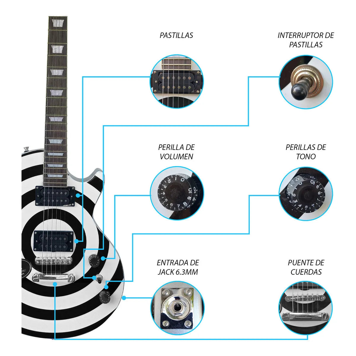 Paquete Guitarra Electrica Jethro Series By Steelpro 065-sk Color Decal Silver Body Material Del Diapasón Álamo Laminado Negro Con Bloques Orientación De La Mano Diestro