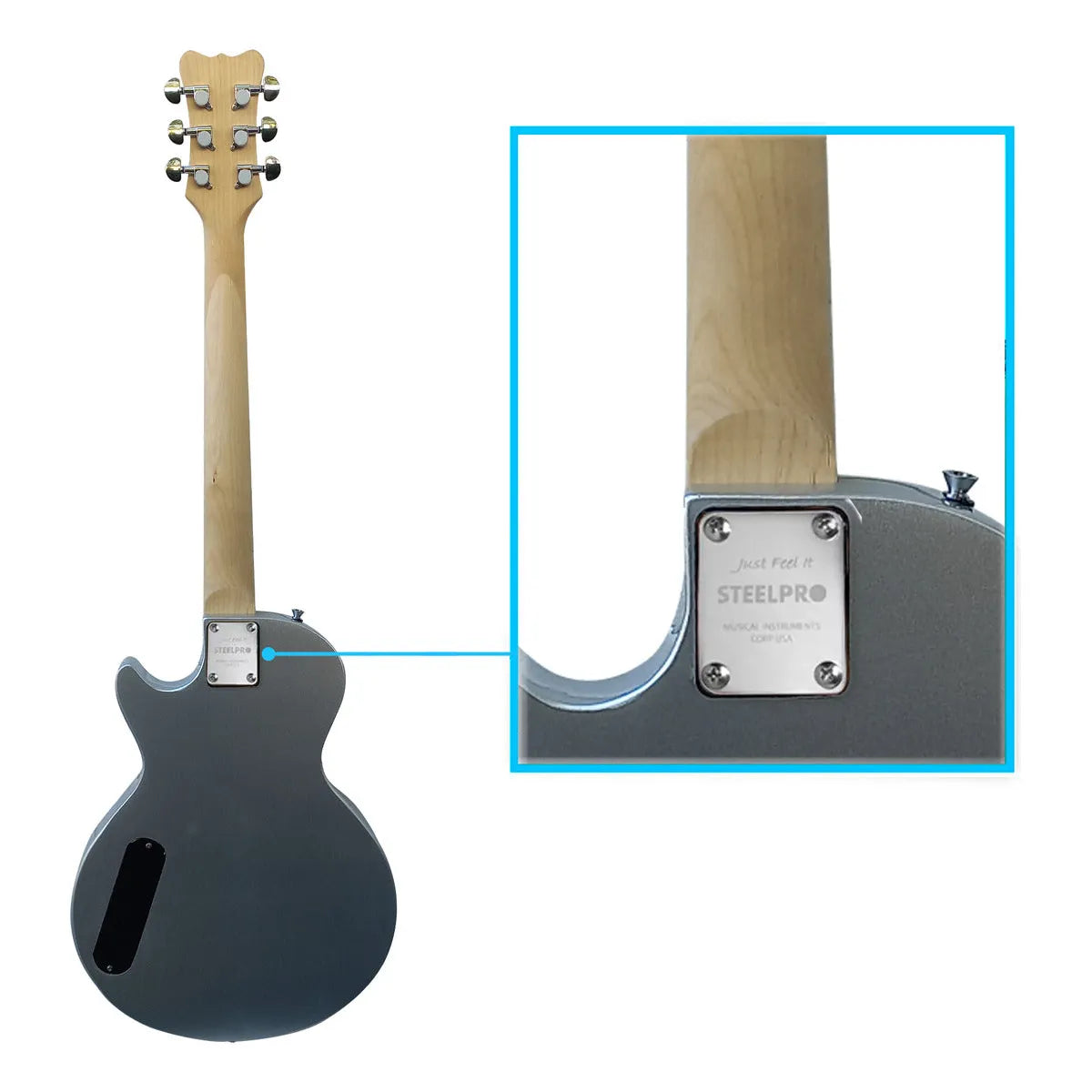 Paquete Guitarra Electrica Jethro Series By Steelpro 065-sk Color Decal Silver Body Material Del Diapasón Álamo Laminado Negro Con Bloques Orientación De La Mano Diestro