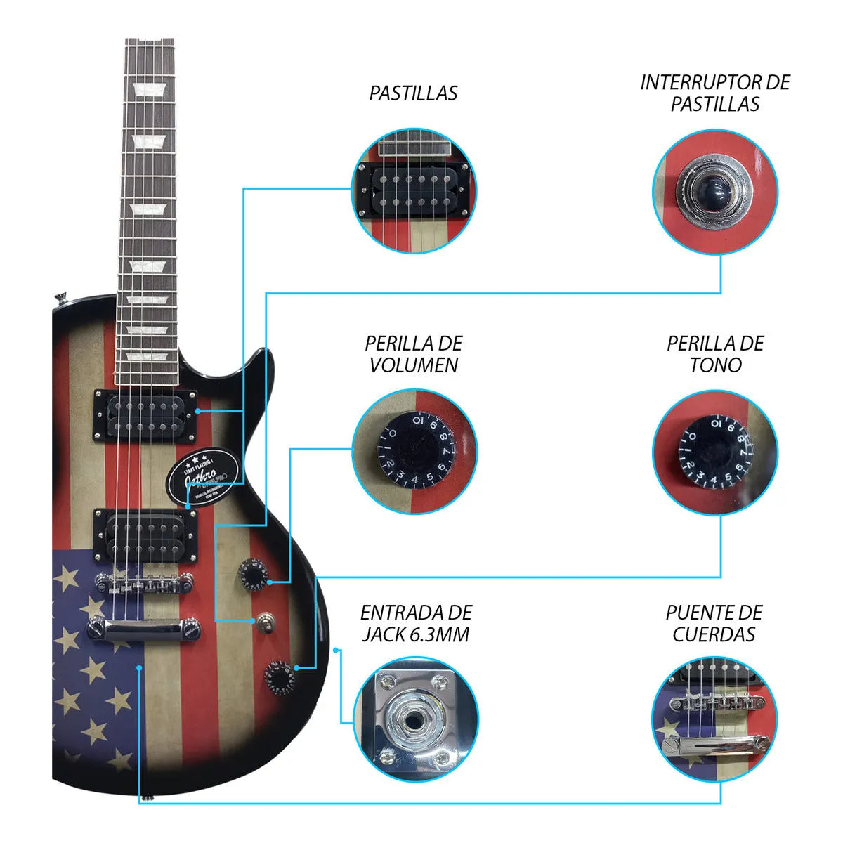 Paquete Guitarra Electrica Jethro Series By Steelpro 069 Color Usa Burst Material Del Diapasón Alamo Negro Laminado Orientación De La Mano Diestro